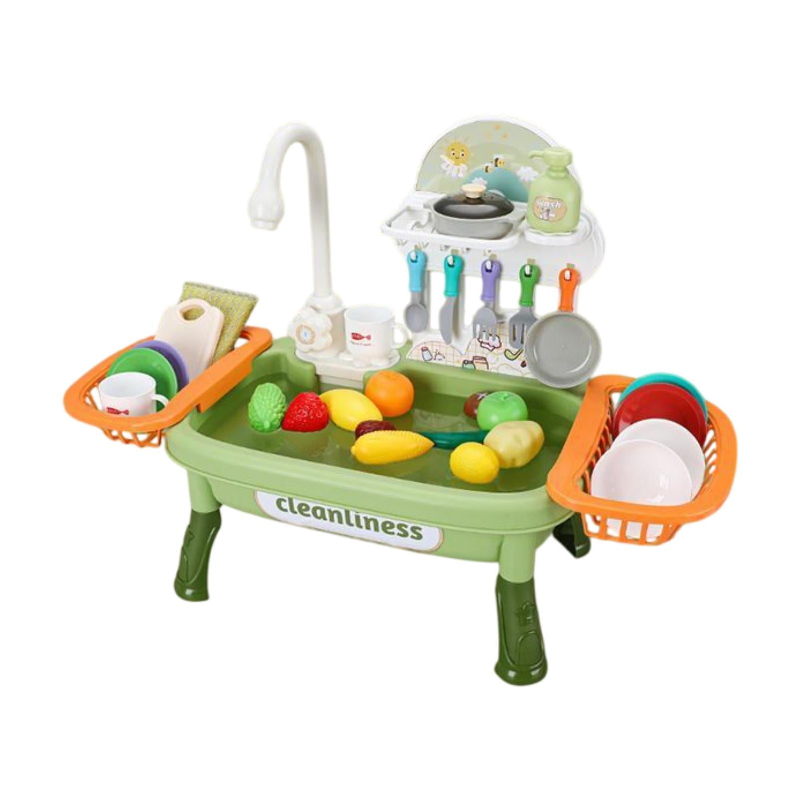 lionlar Play Sink Toy with Kitchen Accessories Pretend Play Children Electric Dishwasher Playing Toy for Boys Girls Children Age 3-5 Green