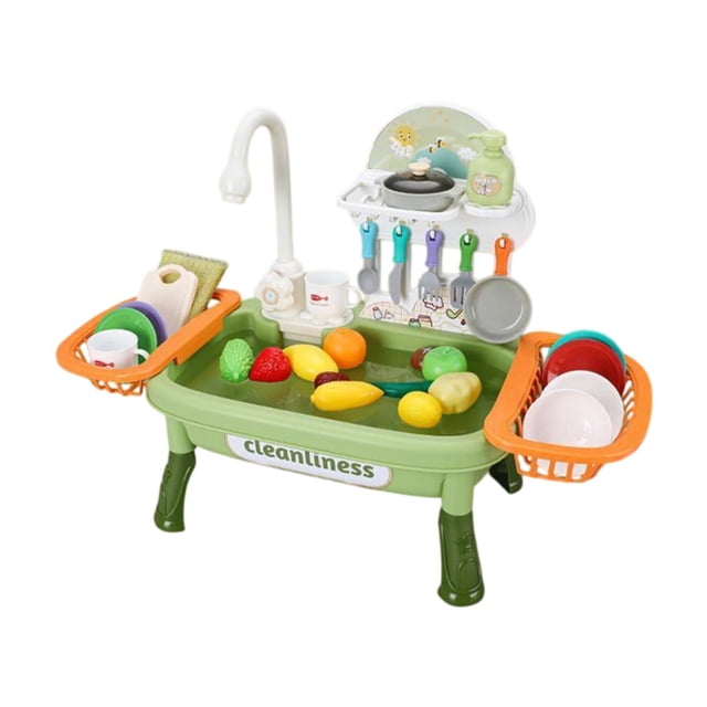 Fregadero de juguete con agua corriente, juguete de cocina, fregadero de juguete con automático de ciclo de agua para niños y niñas de 3 a 5 a Verde