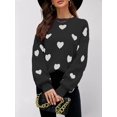 thumbnail image 5 of Women'S Fall Winter Mock Neck Long Sleeve Cute Heart Pattern Loose Knit Pullover Sweaters Black XL, 5 of 6