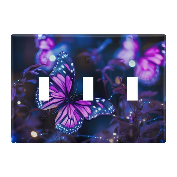 3 Gang Switch Covers Butterflies in Blue Light Wall Plate Home Faceplate Switch Plates 6.37”x4.48”