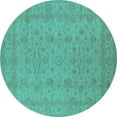 thumbnail image 1 of Ahgly Company Machine Washable Indoor Round Oriental Turquoise Blue Traditional Area Rugs, 6' Round, 1 of 4