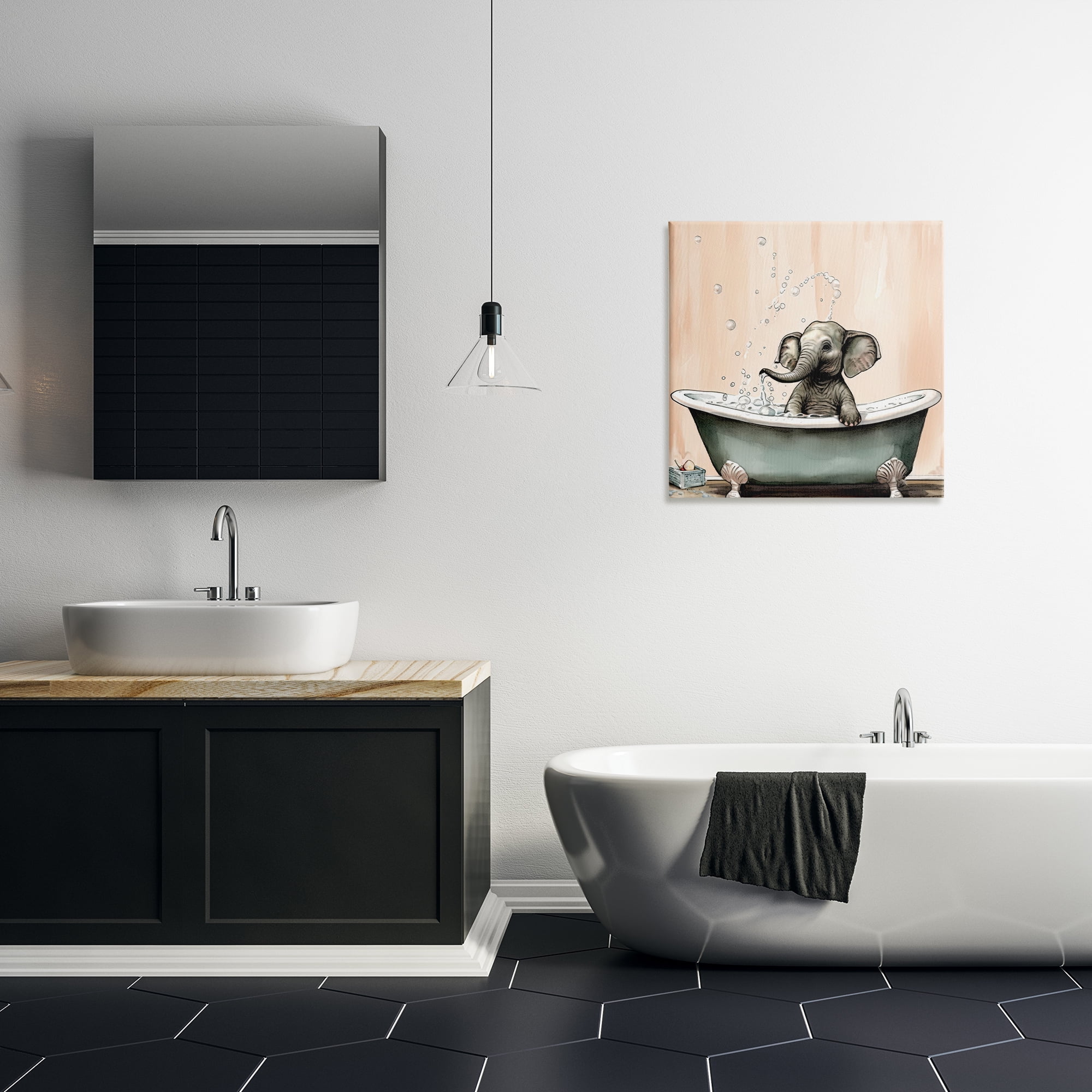 Baby Elephant Bubble Bath Canvas Wall Art, design by Sasha