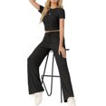 thumbnail image 5 of MINTREUS Lounge Sets for Women Short Sleeve Tops Wide Leg Pants Comfy Loungewear Two Piece Outfits with Pocketed, 5 of 6
