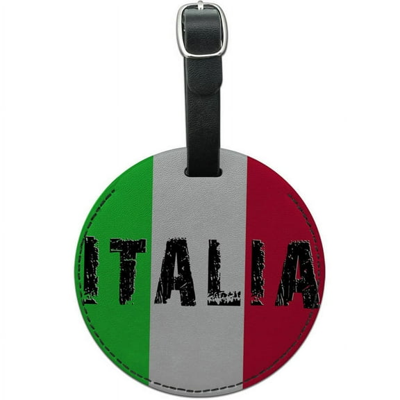 Italia Italy Italian Flag Round Leather Luggage ID Tag Suitcase Carry-On