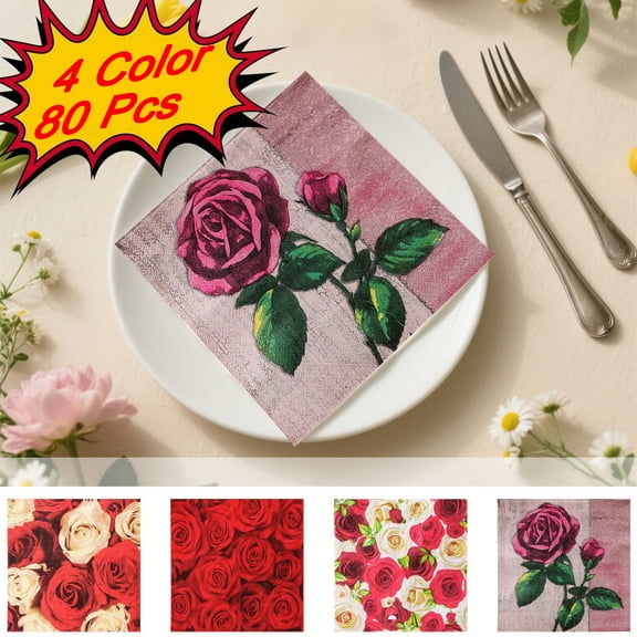 KOYPTL 80 Pcs Valentines's Day Paper Napkins Red Heart Disposable Napkins Valentines Day Tissues Tableware Decorations for Romantic Dinners Receptions Engagement Wedding Party Supplies Home Decor