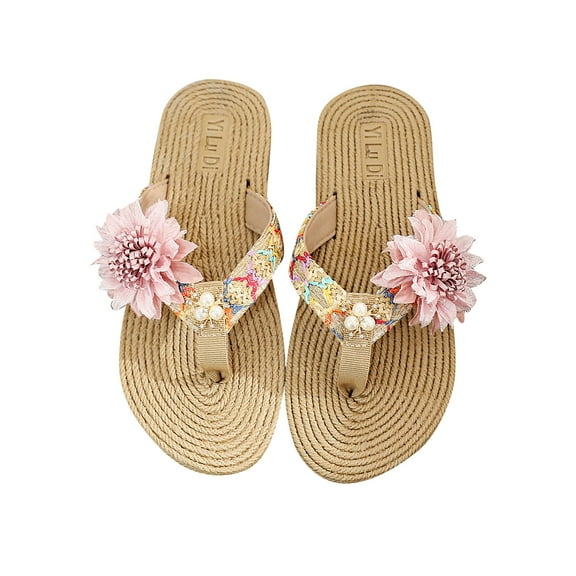 Anuirheih Slip on Sandals Women,Summer Women Slippers Seaside Fashion Flops Flowers Beach Shoes Flip Flops(Pink)