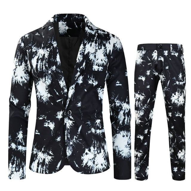 TIMIFIS Noir Hommes Ensemble 2 Pcs Imprimé Costume Floral Fête Robe Veste Ajustée Blazer 2 Boutons Pantalon Automne