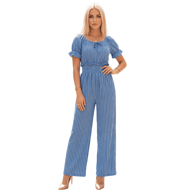 Jumpsuit Mujer Manga Corta, Ajuste Cómodo y Pierna Amplia, Look Moderno y Versátil