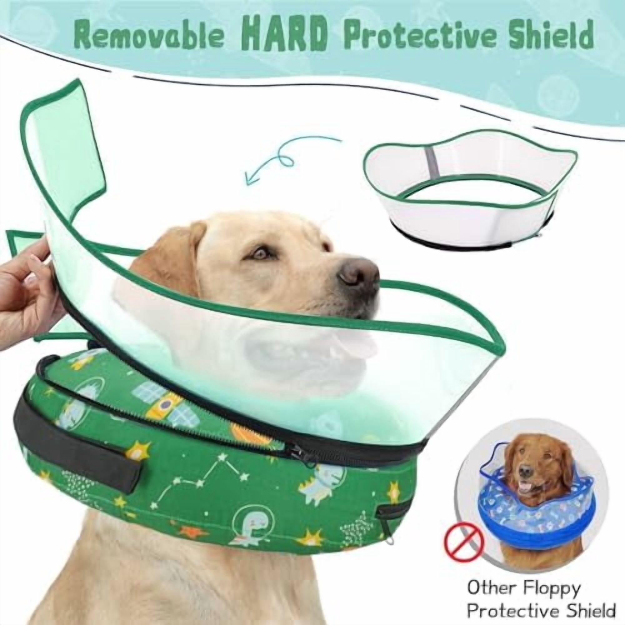 Elevated Inflatable Dog Cone Collar to Stop Licking, Dog Donut Collar After Surgery, Soft Dog Cone Alternative for Small Medium Large Dogs Green,XL(Neck 14"-18")