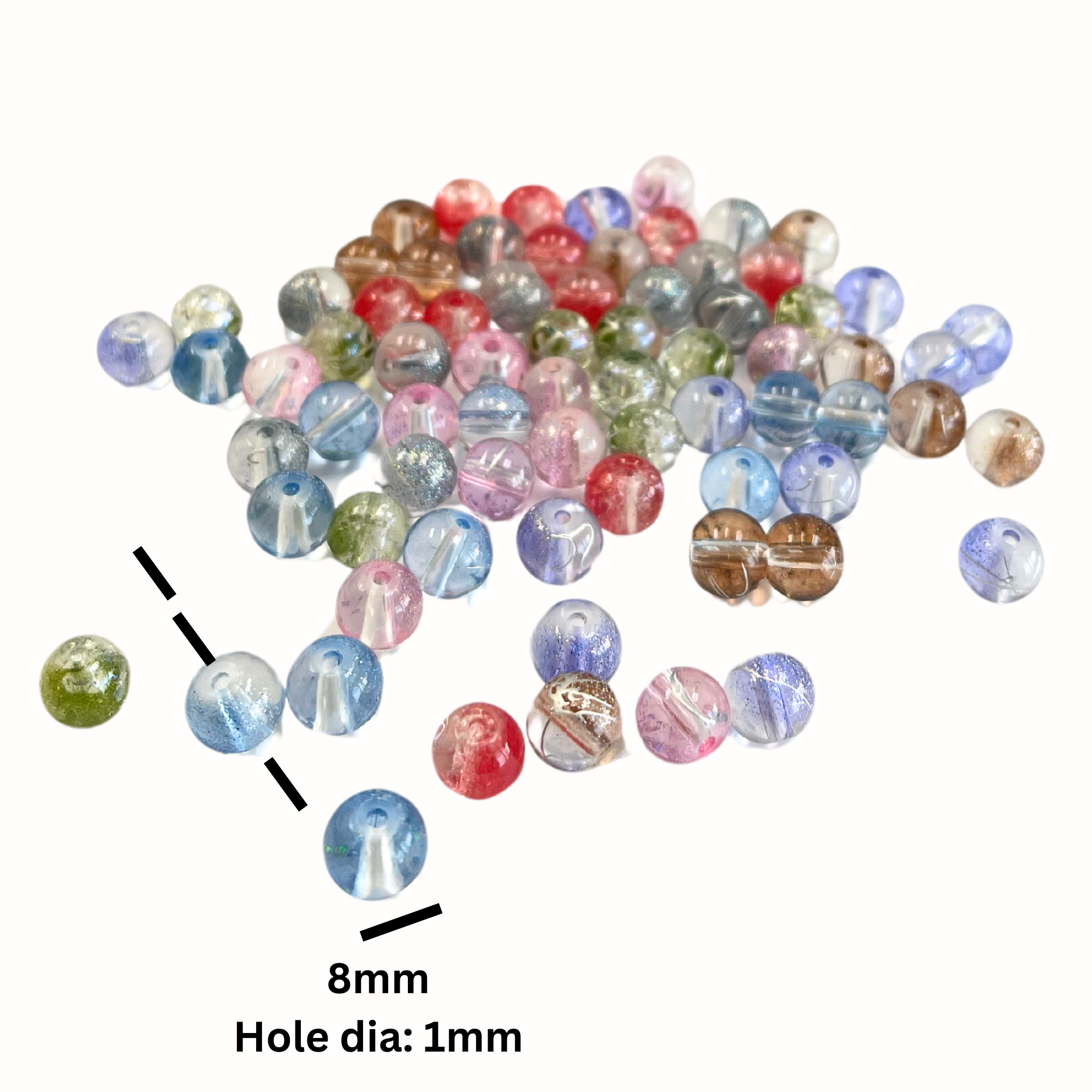 8mm Glass Beads Bulk for Bracelets, Glitter Silver Lining Beads, DIY Jewelry Supplies, Gift for Beaders, 1 lb, 700 pcs
