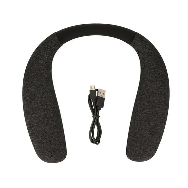 Altavoz Bluetooth con banda para el cuello, altavoz estéreo con cancelación de ruido, manos libres, inalámbrico, portátil, con micrófono para viajes deportivos, negro