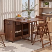 Folding Drop Leaf Dining Table Set with 4 Chairs, Space Saving for Small Spaces, Walnut 51 Inch