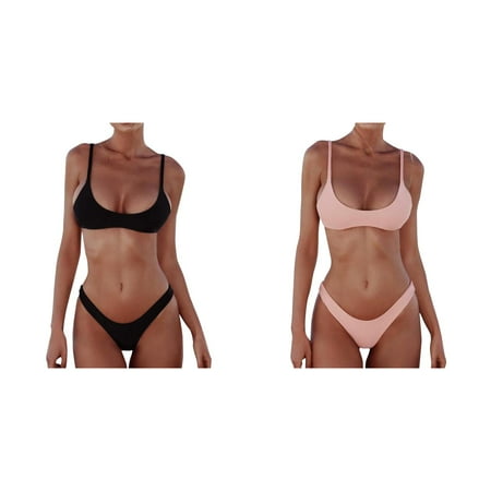 Lojoutye 2 Pack(Pink 1PCS & Black 1PCS) Multipack Bikinis for Teens Set Bandage Brazilian Bandeau Womens Bikini Underwear Women Push Up Swimsuit Bikini Swimwear Beachwear Bikinis Set