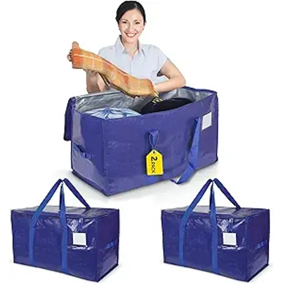 Yan & Hin 2 Pack Durable 90L Carrying Moving Bags with Handles, Tag Pocket, Reusable Packing Bags