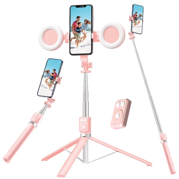 Trípode palo selfie Mouzakon 30-170 cm rosa con Bluetooth