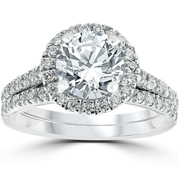 Pompeii 2 3/4Ct Halo Diamond Engagement Wedding Ring Set 14k White Gold Lab Grown