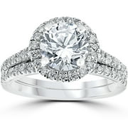 Pompeii 2 3/4Ct Halo Diamond Engagement Wedding Ring Set 14k White Gold Lab Grown