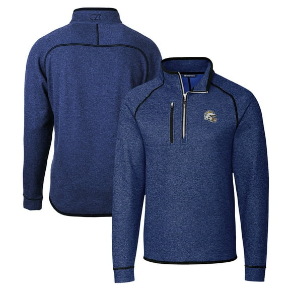 Men's Cutter & Buck Blue Los Angeles Chargers Helmet Mainsail Sweater-Knit Half-Zip Pullover Jacket