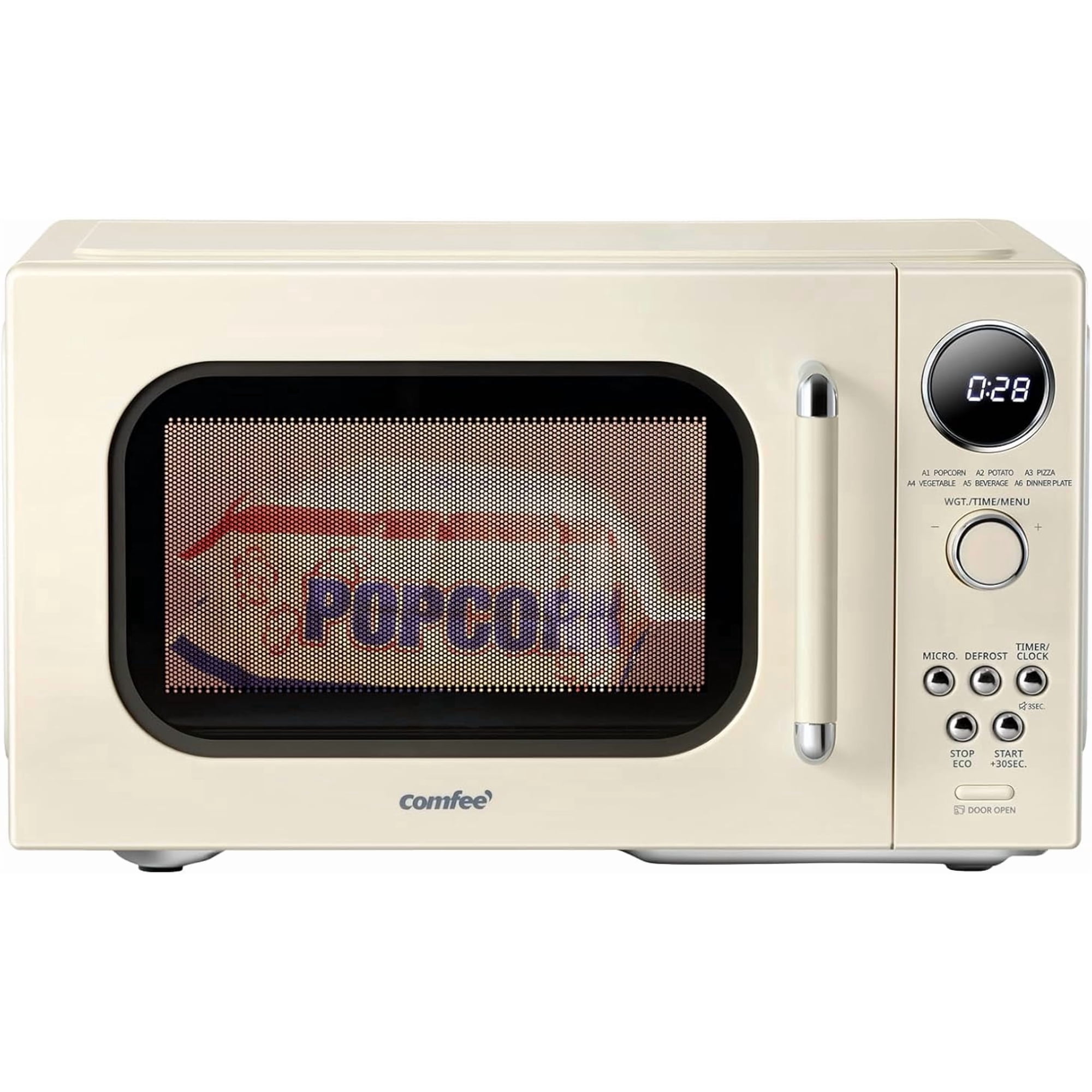COMFEE' Retro Microwave Oven, Small Microwave with 6 Auto Menus, 0.9 cu.ft Countertop Compact Microwave with Multi-stage Cooking, Mute Function, LED digital, Apricot/900W, CMO-MMP02AA(AT)