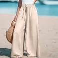 thumbnail image 4 of Palazzo Pants for Women Smocked Waist Boho Western Flowy Wide Leg Pant Women's Wide Leg Loose Drawstring Casual Pants Yellow XL, 4 of 5