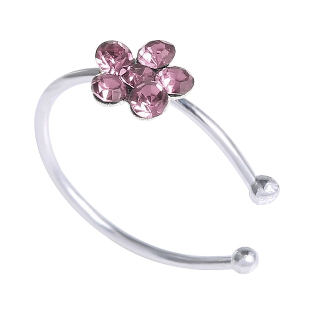 Fiudx Aro Nasal de Cristal con Forma de Flor, Joya de Cristal Transparente Brillante, Elegante Diseño Plateado, 10 Mm de Diámetro, Perfecto para Regalar, Accesorio de Moda, Impresionante Expositor de