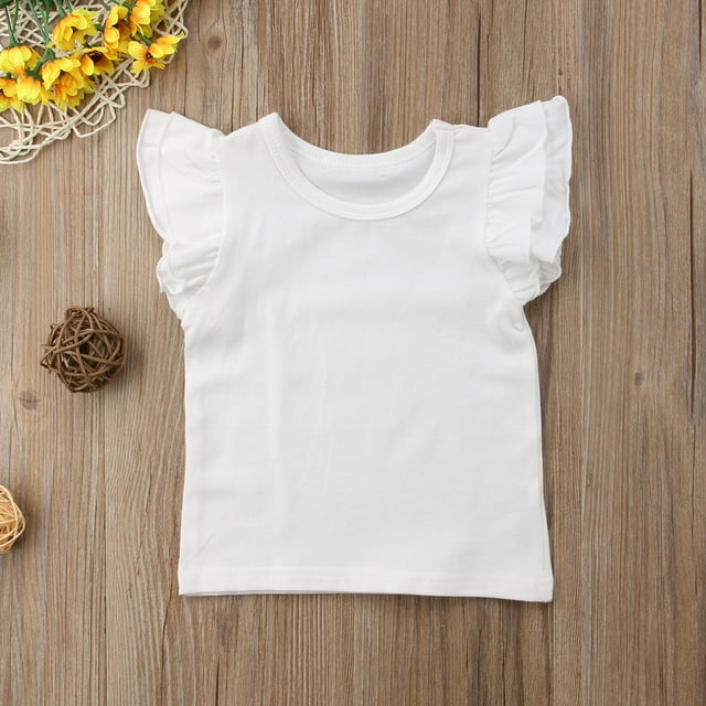 Kmbangi T-shirt à Manches Volantées pour Bébé Fille, Couleur Unie, Été, Mignon, Décontracté