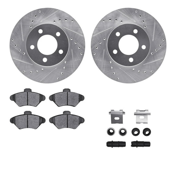 Dynamic Friction Company Front Brake Rotors-Drilled and Slotted-Silver with 5000 Advanced Brake Pads includes Hardware 7512-54354