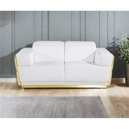40 x 70 x 43 in. White & Silver Italian Leather Love Seat Sofa