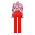 thumbnail image 5 of AURA Women Plus Size Floral Printed Two Piece Set Long Sleeve Shirt Wide Leg Pants Autumn Winter Outfit, 5 of 6