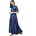 thumbnail image 3 of Women Kurta/Kurti Cotton Polka Dots Print Dress Tunic Flared Dress Plated Dress, Color: Blue, Size: 5XL, 3 of 4