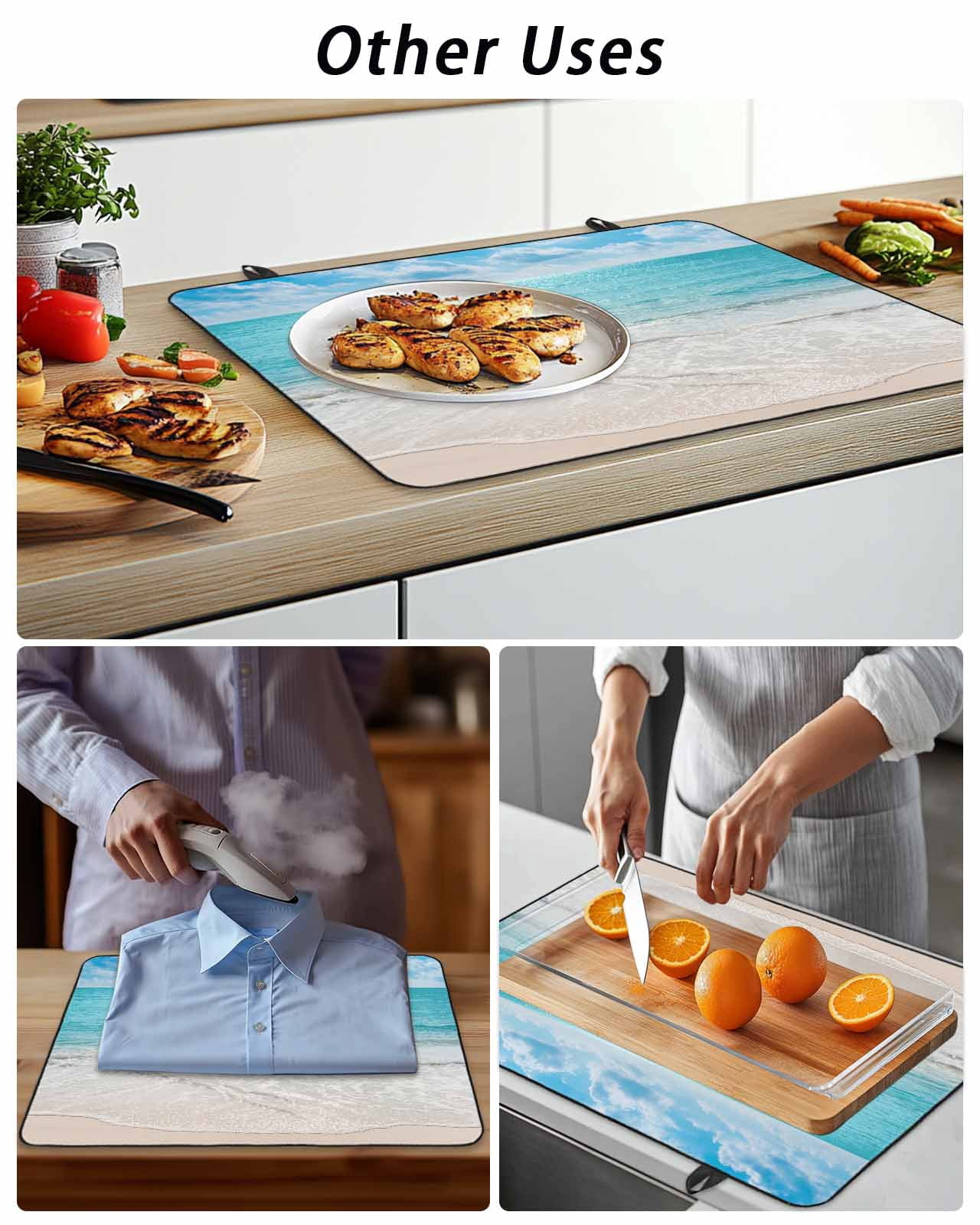 Stove Top Covers for Electric Stove, Summer Beach Glass Stovetop Cover Protector, Blue Coastal Ocean Seaside Nautical Induction Cooktop Protector Oven Mat for Kitchen Countertop 24"x21"