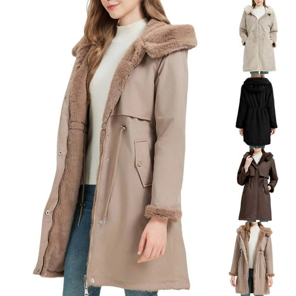 Mifsaly Long Quilted Jackets Women Fleece Lined Reversible Faux Fur Hood Padded Coats Zip up Drawstring Tunic Thermal Winter Outerwear Long Sleeve Buttons Thicken Warm Down Jacket with Pockets 2025
