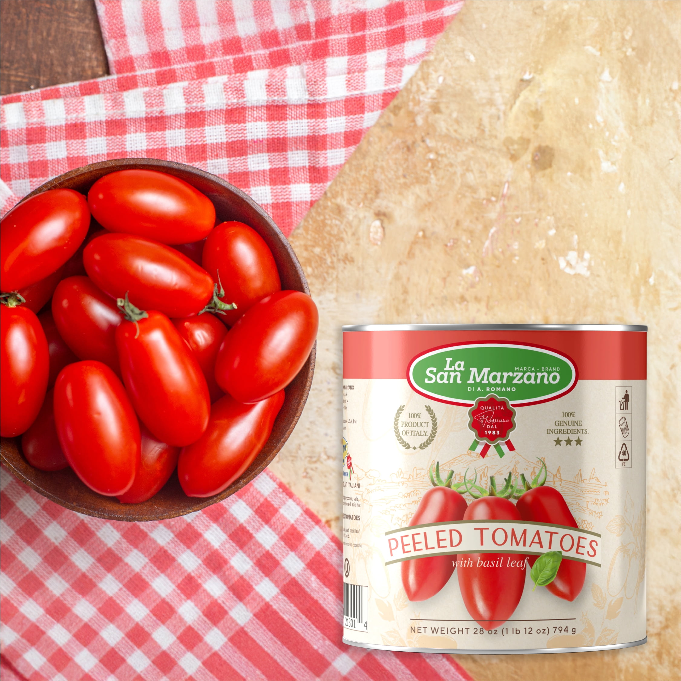 La San Marzano Italian Whole Peeled Tomatoes in Puree with Basil 28oz can (Pack of 6)