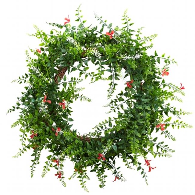 18 in. Floral & Fern Double Ring Wreath With Twig Base
