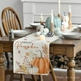 thumbnail image 3 of SM-XLHN Hello Pumpkin Flowers Leaves Thanksgiving Table Runner, Seasonal Fall Harvest Vintage Kitchen Dining Table Decoration for Indoor Outdoor Home Party Decor 13 x 72 Inch, 3 of 6
