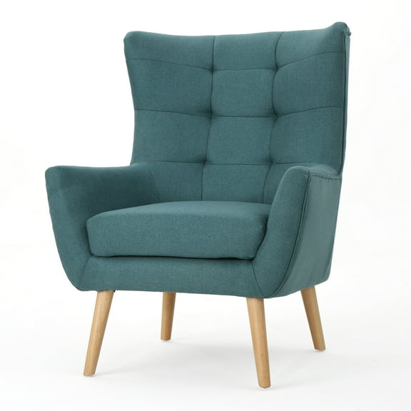 Ranie Accent Club Chair, Rubberwood Legs, Teal Button Tufted Polyester