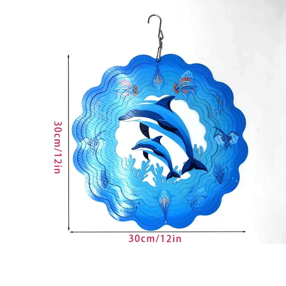 Wind Spinner Outdoor Metal Dolphin 12inch Stainless Steel Garden Sculpture 3D Dolphin Wind Spinner Hanging Yard Garden Ornament Gifts Indoor/Outdoor Decor