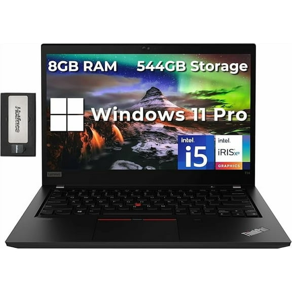 Lenovo ThinkPad T14 Gen 2 14" FHD Business Laptop, Intel i5-1135G7, 8GB RAM, 544GB Storage (256GB SSD 288GB Docking Station), Intel Iris Xe Graphics, Webcam, Wi-Fi 6E, Bluetooth, Black, Win 11 Pro