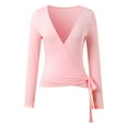 thumbnail image 4 of Women Wrap Tie Top Long SLeeve Ballet Workout Yoga Shirt Blouses,Women's Tie Wrap Top Long Sleeve Deep V Neck Crop Shirt Slim Fit Dance Bolero Fairy Yoga Workout Blouse, 4 of 5