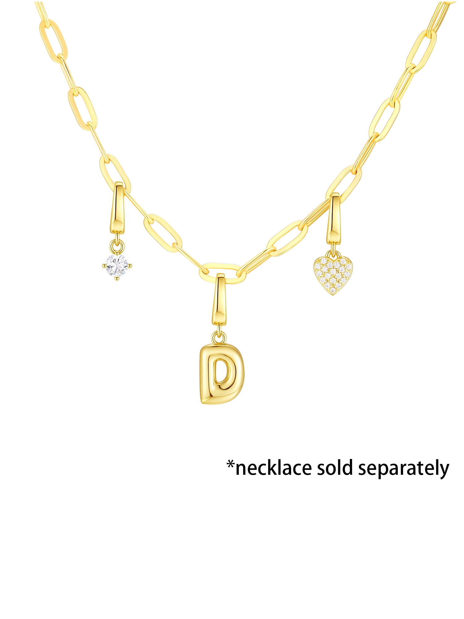 Brilliance Fine Jewelry Simulated Diamond Initial D Charm Set in 14KT Gold Plated Sterling Silver