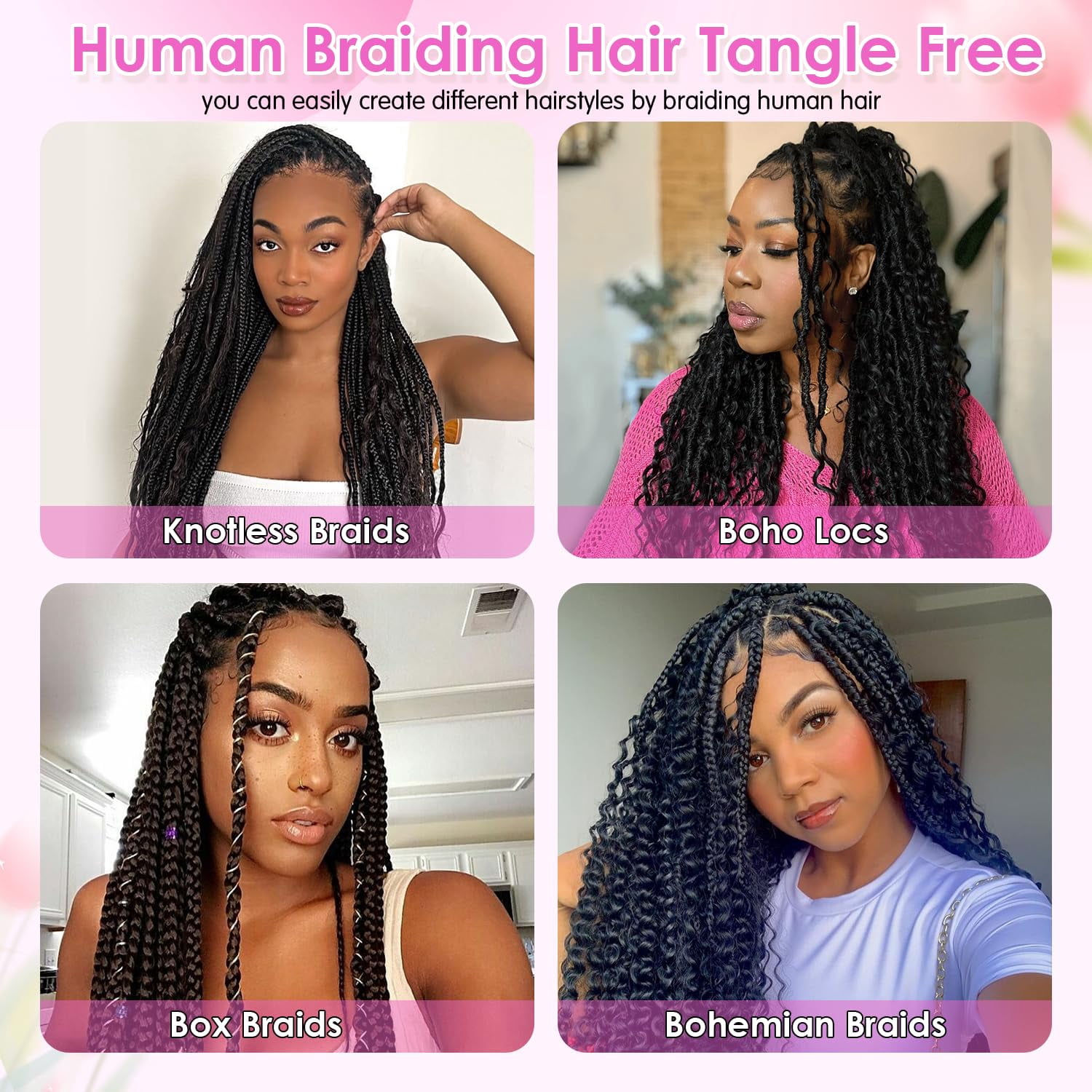 Human Braiding Hair for Boho Braids 20 Inch 110g 2 Bundles/Pack Deep Wave Boho Hair for Braiding 12A Curly 100% Unprocessed Brazilian Virgin Hair Extensions No Weft Knotless Bulk Braids