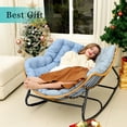 thumbnail image 6 of Micleed Outdoor Rocking Egg Chair, Indoor Papasan, Rattan Wicker Lounge, Modern Royal for Bedroom, Living Room, Porch, Garden, Lawn - Blue, 6 of 7