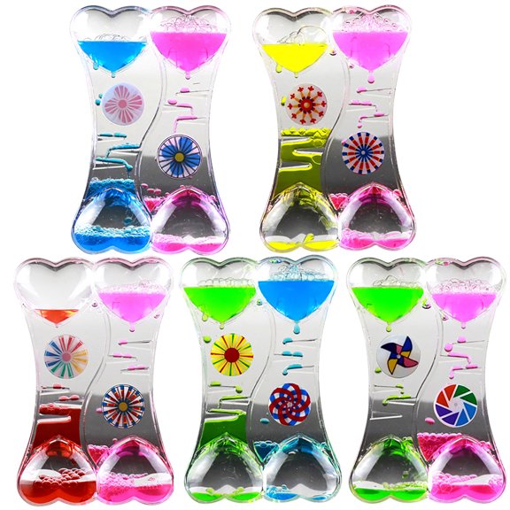 opvise Double Heart Liquid Motion Bubble Drip Oil Hourglass Timer Clock Kids Toy Gift Red Pink