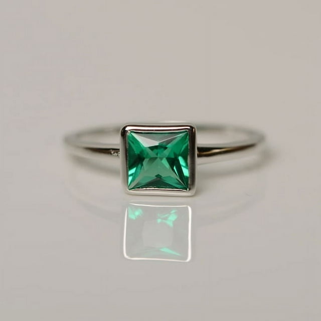 Natural Certifed Green Emerald Gemstone Ring 925 Sterling Silver Ring May Birthstone Ring Princess Cut Ring