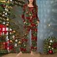 thumbnail image 2 of Tnhcen Women's Elegant Holiday Print Two-Piece Pajamas V-Neck Long Sleeve Pants Christmas Nightwear Loungewear Snug Home Clothes S-3XL, 2 of 6