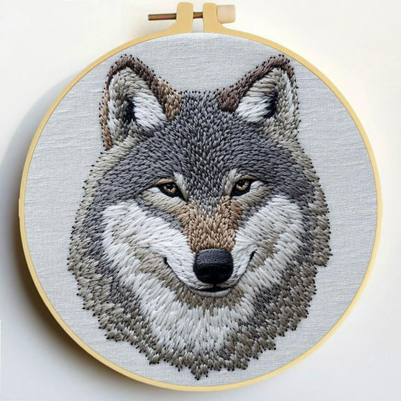 Punch Needle Kits Wolf Embroidery Starter Set with Hoop Easy for Beginners DIY Stress Relief Handmade Craft Hobby and Home Decor 20x20cm-4