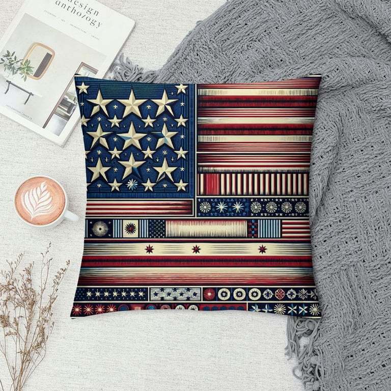 JRXY Patriotic American Flag Red White Blue Throw Pillow Covers(18