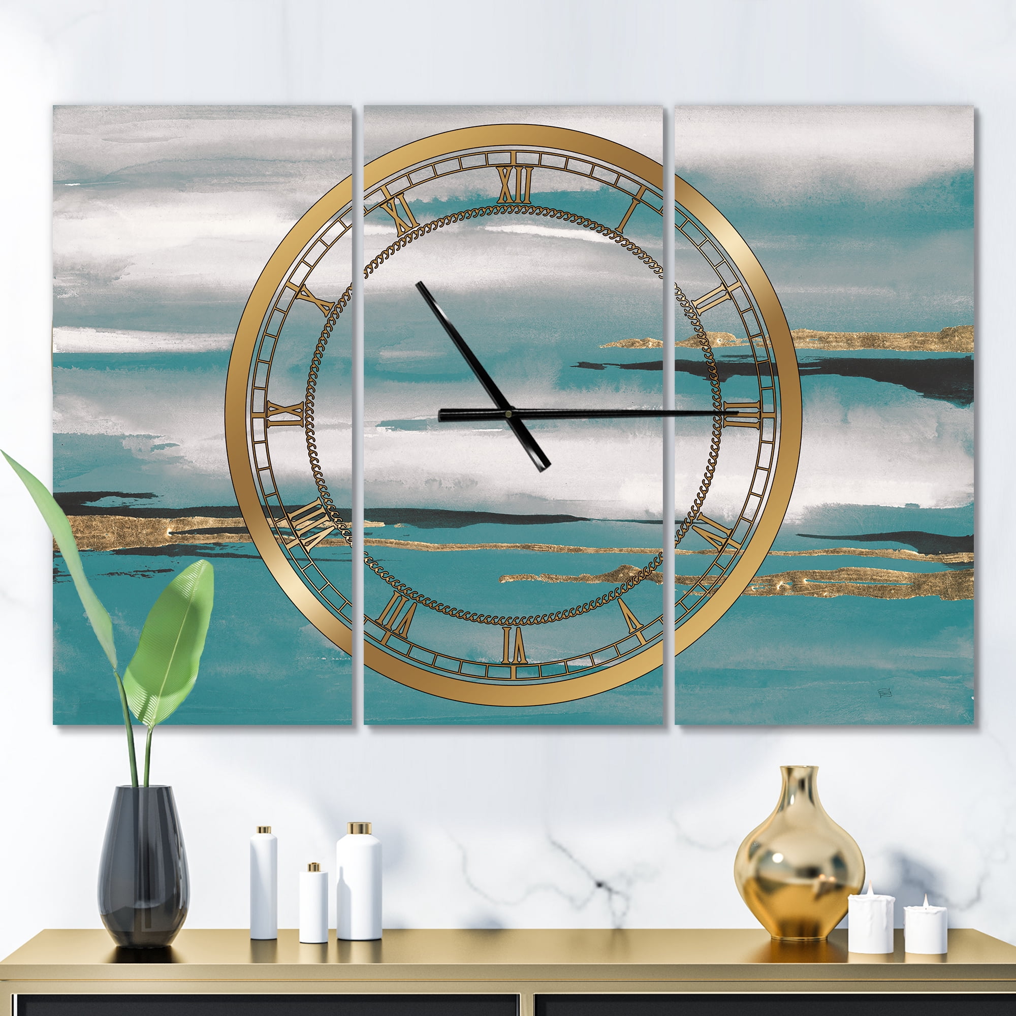 Designart 'Glam Teal Watercolor II' Modern Wall Clock