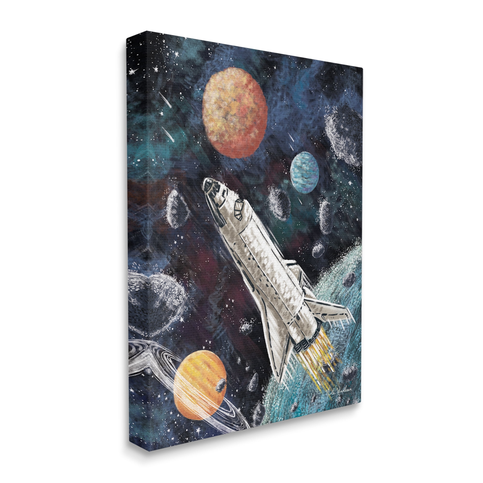 Stupell Industries Spaceship in Outer Space Novelty Painting Gallery Wrapped Canvas Art Print Wall Art, 36 x 48