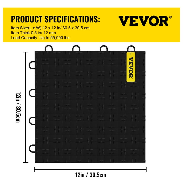 VEVOR Garage Tiles Interlocking 12 inchx12 inch Garage Floor Covering Tiles 50-Pack Black Diamond Garage Flooring Tiles Slide-Resistant Modular Garage